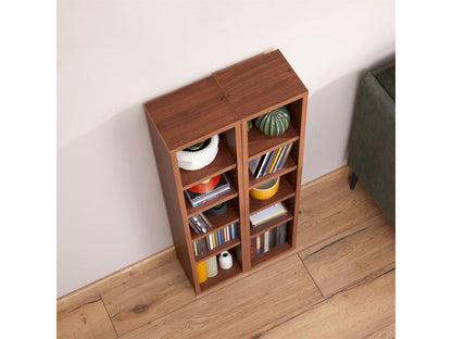 Modular MUSIC shelving for CDs and DVDs, set of 2 column storage units with 10 compartments in walnut-colored melamine, 76482GLNL