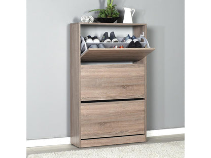 Maisonpuretop 3-Door Shoe Cabinet in Oak Finish - Length 73 x Depth 26 x Height 119 cm 94733UEIS