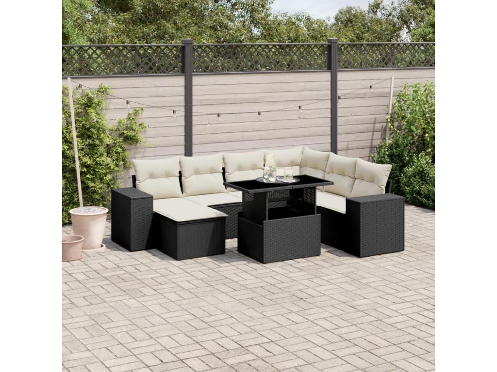 8-piece garden furniture set with cushions, black resin wicker, 34495KGTF