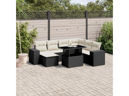 8-piece garden furniture set with cushions, black resin wicker, 34495KGTF