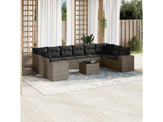 11-piece garden furniture set with grey resin wicker cushions 90009FAWA