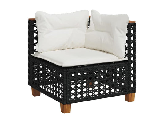 6-piece garden furniture set with cushions, black woven resin, 40597KZNX