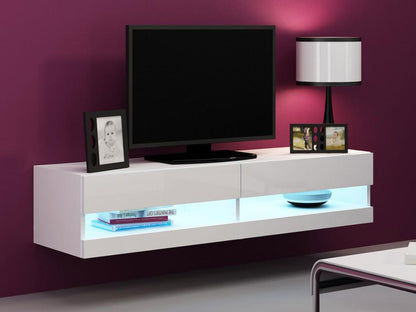 Maisonpuretop 121 White TV Stand - Glossy White, 2 Doors, 140x30x40cm, 40766AMIR