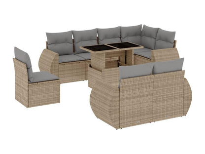 9-piece garden furniture set with cushions, beige wicker resin, 70300CCTV