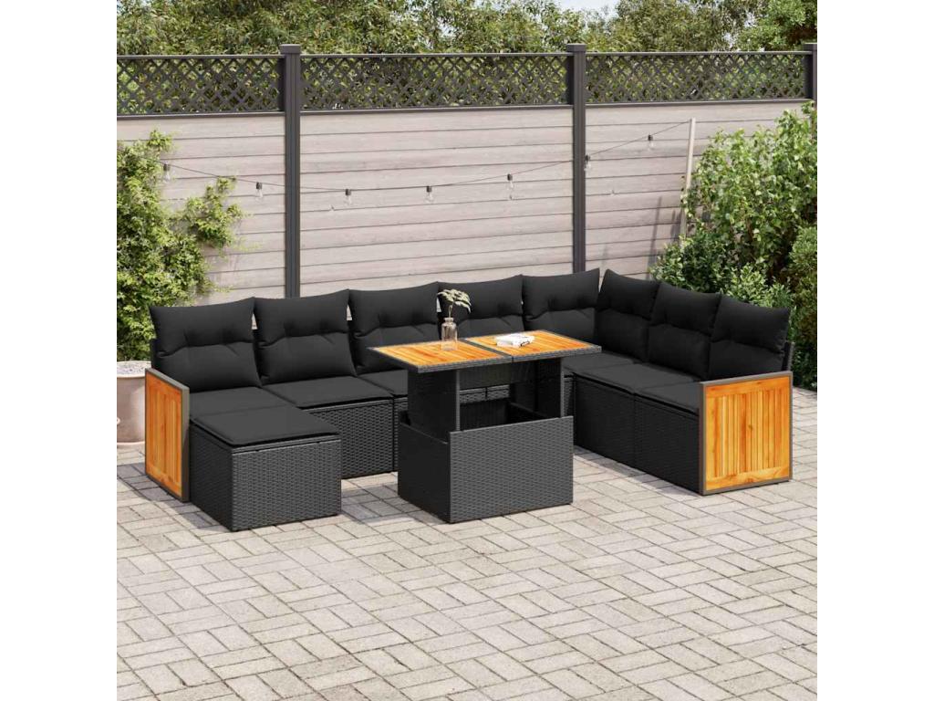 Parisianestop 98352CKRW 7-Piece Black Wicker Resin Garden Furniture Set with Cushions
