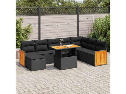 Parisianestop 98352CKRW 7-Piece Black Wicker Resin Garden Furniture Set with Cushions