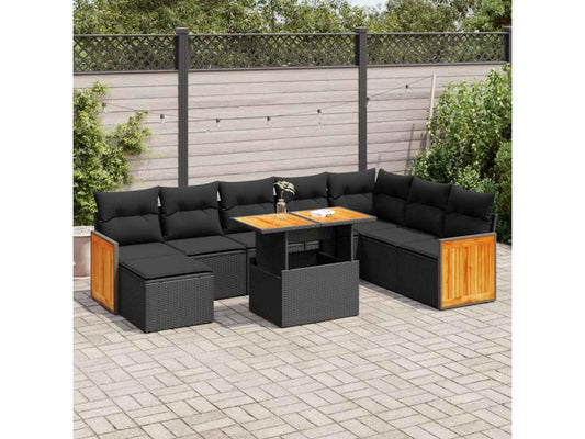 Parisianestop 98352CKRW 7-Piece Black Wicker Resin Garden Furniture Set with Cushions