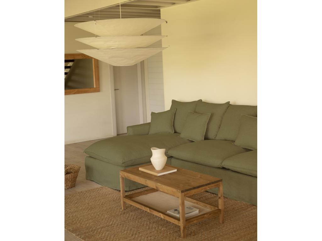 4/5 seater left-hand corner sofa in green cotton and linen with removable cover 59763ZGDZ