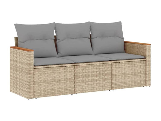 3-piece garden furniture set with cushions, beige woven resin, 45494UNUN