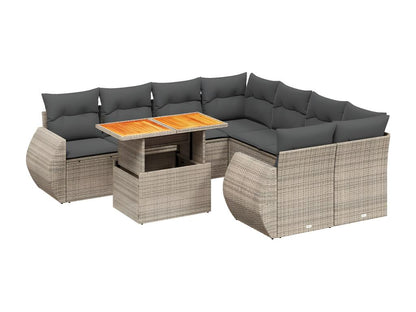 9-piece garden furniture set with grey resin wicker cushions 82753WVIE