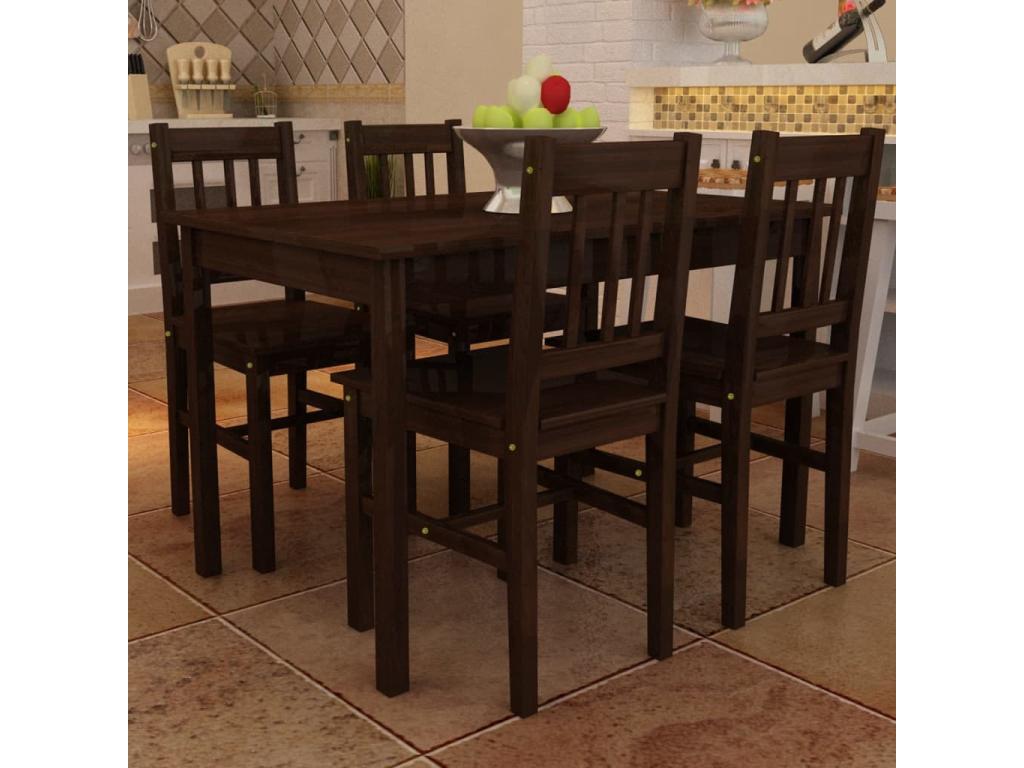 Dining table with 4 chairs, brown, 63736BTHN