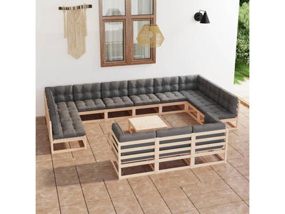 14-piece garden furniture set with cushions, solid pine wood, 99955YPNU