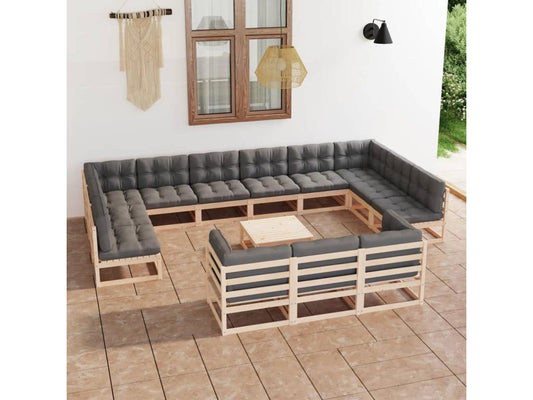 14-piece garden furniture set with cushions, solid pine wood, 99955YPNU