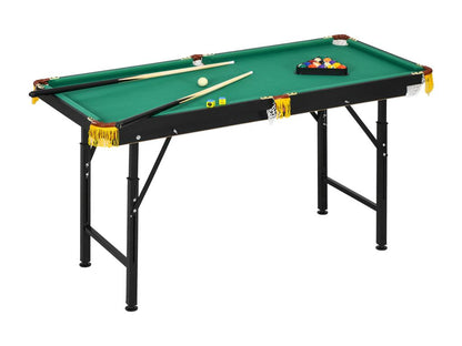 Folding pool table with adjustable height and accessories - dimensions: 140L x 60W x 55-75H cm - green 07762AUXP