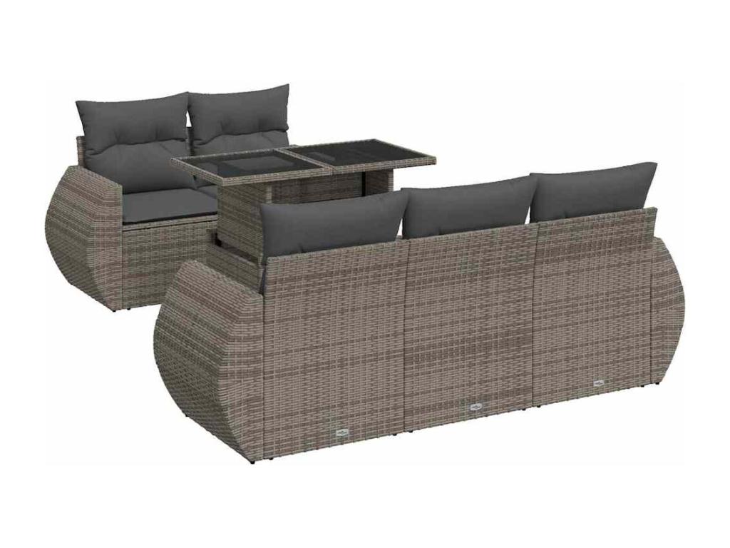 6-piece garden furniture set with grey resin wicker cushions 03556FKHT