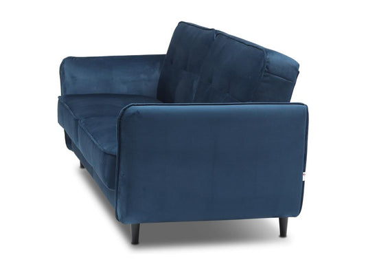 3-seater convertible sofa in rust-colored fabric with button tufting and black wooden legs, Parisianestop, 220cm, 20679VLCF