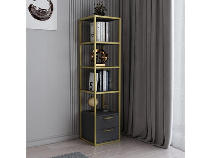 Parisianestop 2-Drawer Bookshelf, 39cm x 160cm, Gold Metal and Anthracite Wood, 26168NYHW