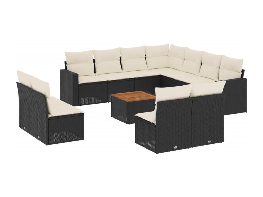 12-piece garden furniture set with cushions, black resin wicker, 15838CZTX