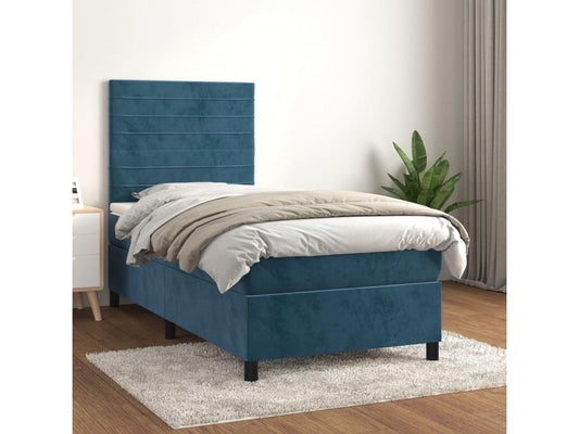 Upholstered bed base with mattress, dark blue, 90x200 cm, 57665YYLN