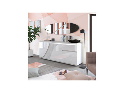 3-Door 1-Drawer White Lacquered Buffet with LED Lighting - Parisianestop 87569CCDJ