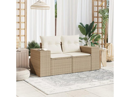 Garden sofa with cushions, 2-seater beige woven resin 68833RXPA