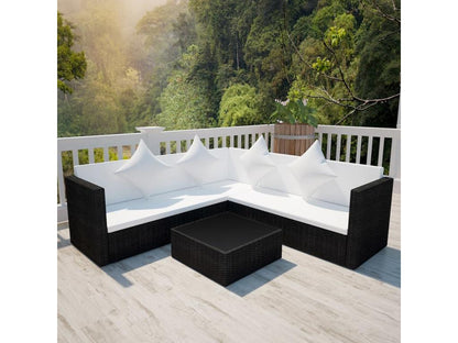 4-piece garden furniture set with cushions, black wicker resin, 89511LTKU