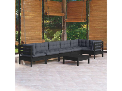 7-piece garden furniture set with cushions, black pine wood, 13699QHZA