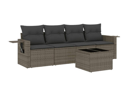 5-piece garden furniture set with grey resin wicker cushions 17497QSZH