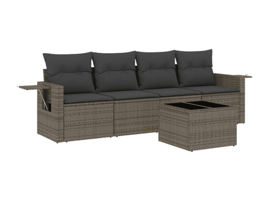 5-piece garden furniture set with grey resin wicker cushions 17497QSZH