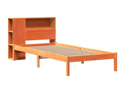 Bookshelf bed without mattress, brown wax finish, 90x200 cm, solid pine, 46127AXMV