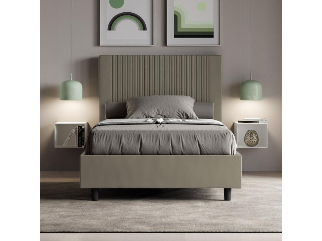 Upholstered storage bed 140x210 cm, cappuccino faux leather, Parisianestop 95052ZMMB