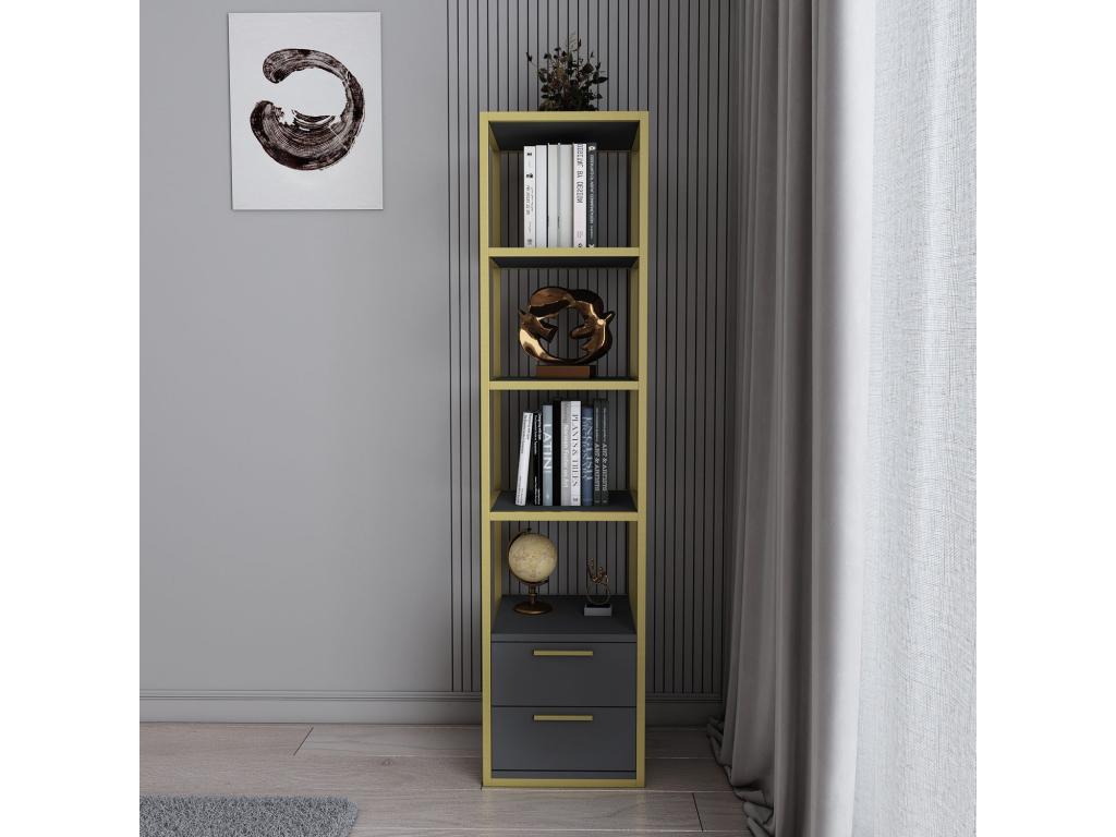 Parisianestop 2-Drawer Bookshelf, 39cm x 160cm, Gold Metal and Anthracite Wood, 26168NYHW