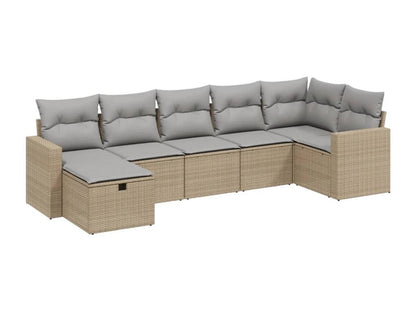7-piece garden furniture set with cushions, Parisianestop beige woven resin 33289SKIT