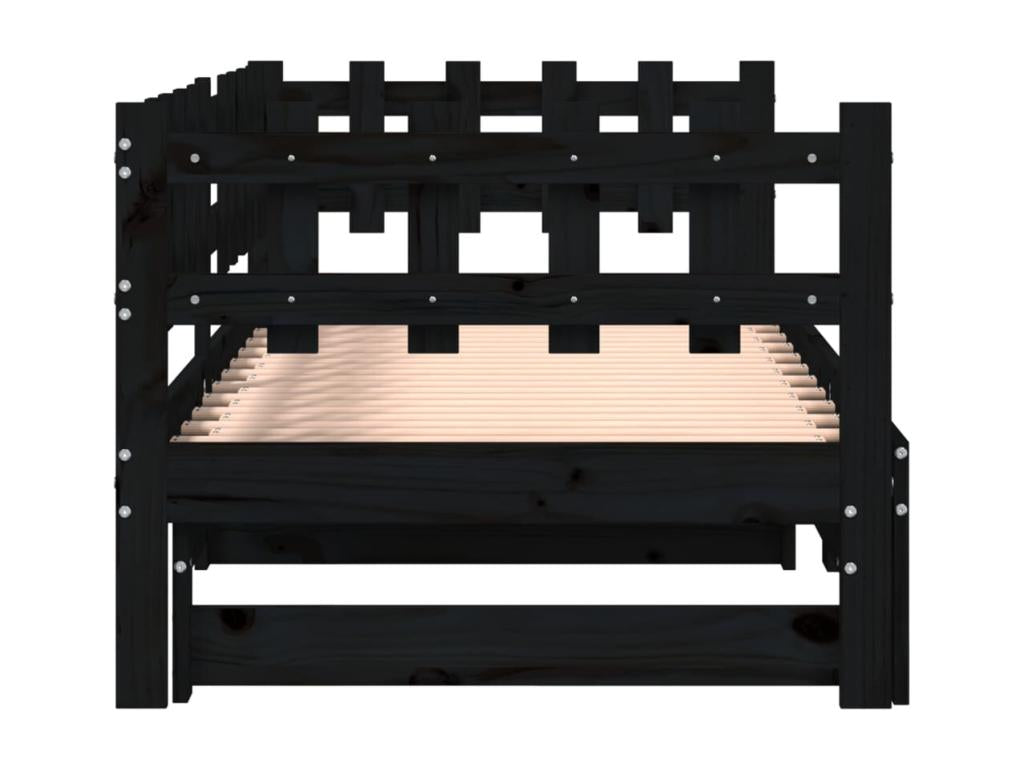 Sliding bed, black, 2 x 80x200 cm, solid pine wood, 07799GHCR