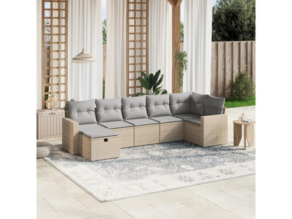 7-piece garden furniture set with cushions, Parisianestop beige woven resin 33289SKIT