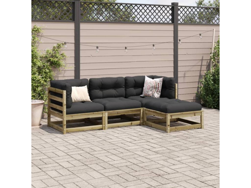 4-piece garden furniture set with cushions, impregnated pine wood 99973YIGW