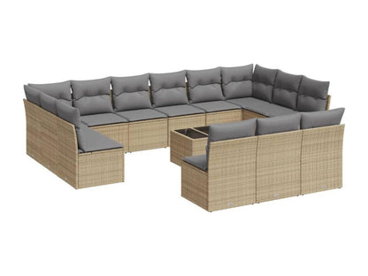 14-piece garden furniture set with cushions, beige wicker resin, 62095AQTD