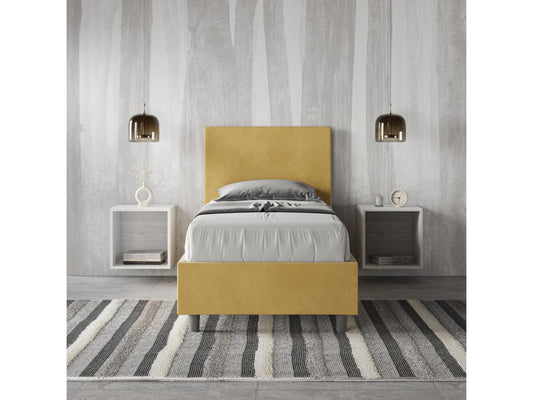 Parisianestop bed with 80x190cm upholstered slatted base in ochre microfiber 81205PZPY