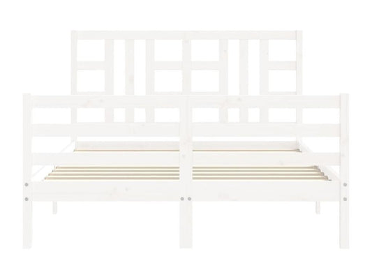 Bed frame with white headboard, 160x200 cm, solid wood, 99757SXSF