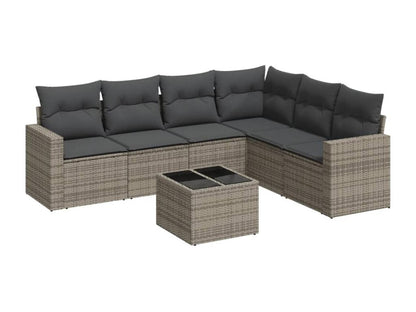 7-piece garden furniture set with cushions, grey woven resin, 66264PDBG