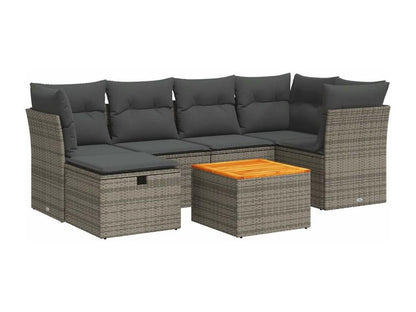 7-piece garden furniture set with cushions, grey woven resin, 26621NCJY