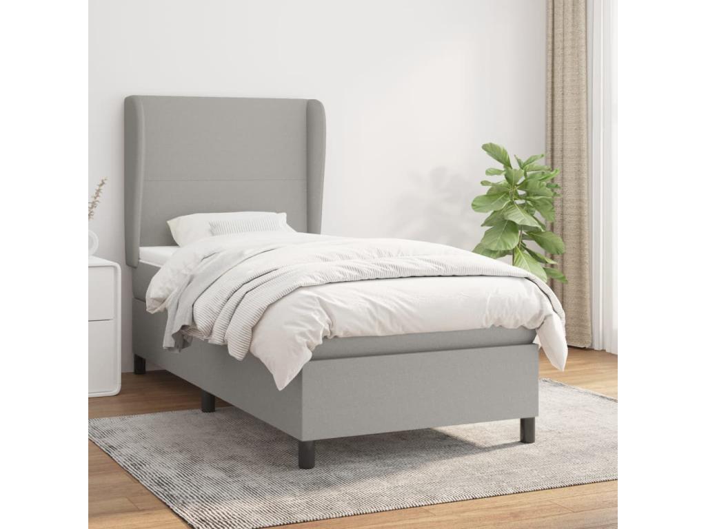 Upholstered bed base with mattress, light grey, 80x200 cm, fabric, 88118IKEO
