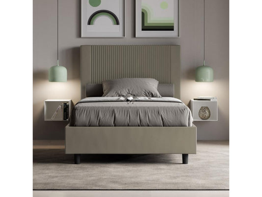 Upholstered bed without slatted base, 140x200 cm, cappuccino faux leather, Maisonpuretop 88996TDJT