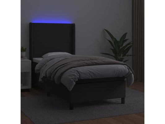 Parisianestop bed base with LED mattress, black, 100x200 cm, faux leather, 88128ANLT