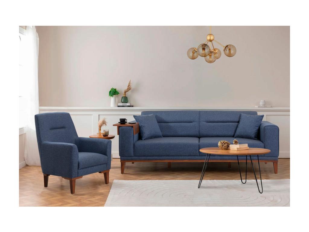 Maisonpuretop 3-seater convertible sofa, armchair and side table set, Dark Blue fabric 51733LSJZ