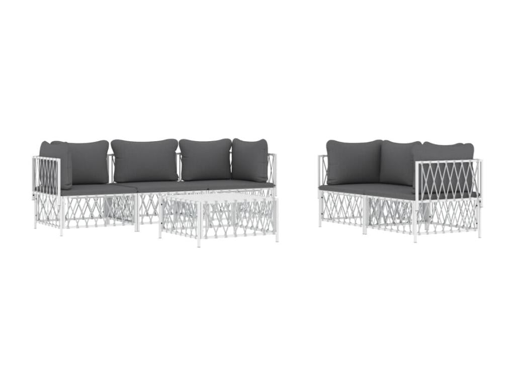 6-piece garden furniture set with cushions, white steel, 21851CVDK