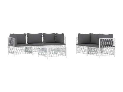 6-piece garden furniture set with cushions, white steel, 21851CVDK