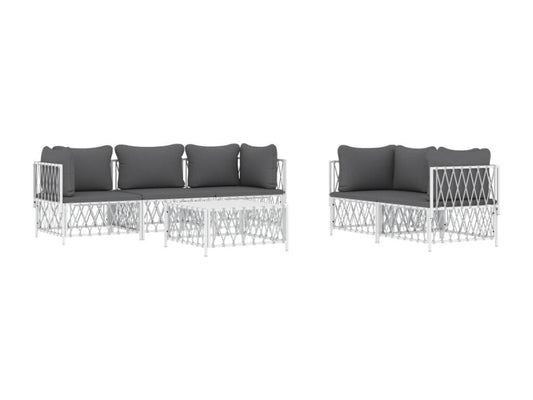 6-piece garden furniture set with cushions, white steel, 21851CVDK