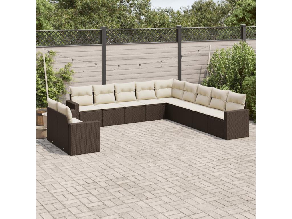 11-piece brown resin wicker garden furniture set with cushions 53851ZQUT