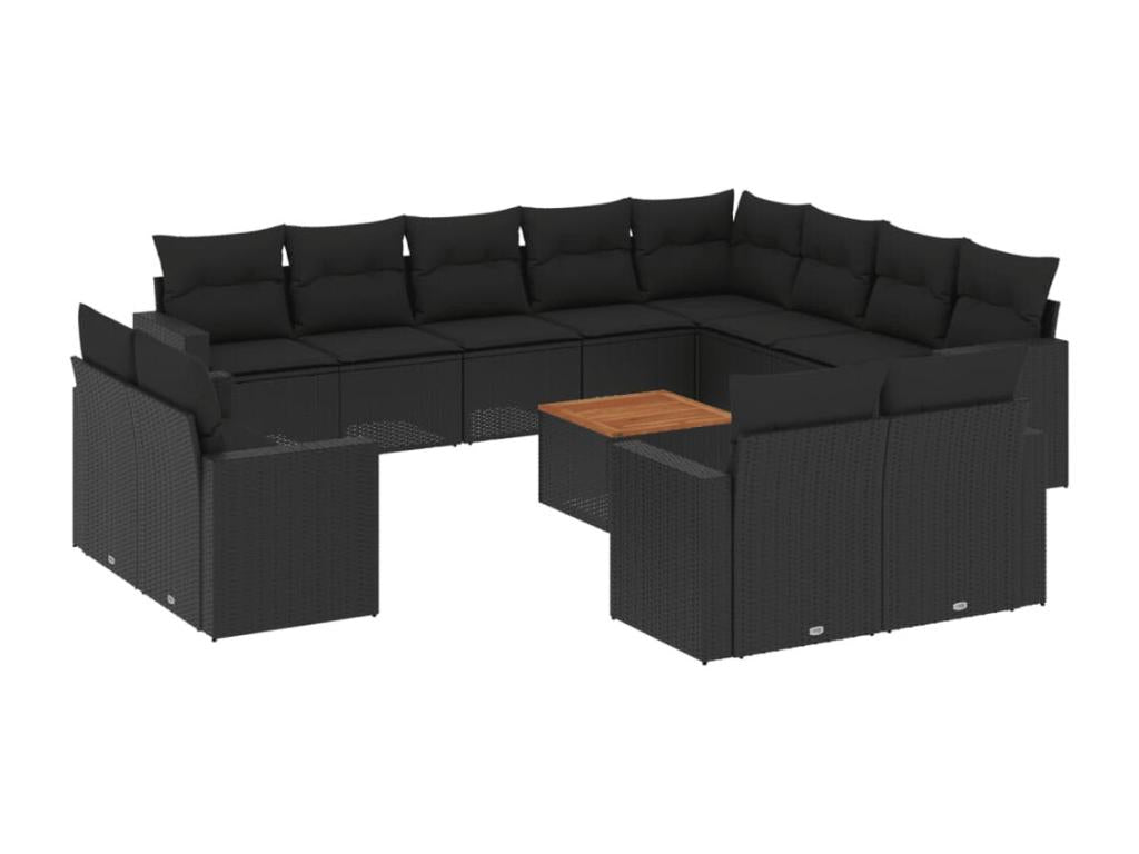 13-piece garden furniture set with cushions, black wicker resin, 25487BZKP